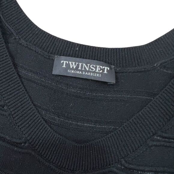 Twinset Milano Black Chevron Scalloped A-line Dress L - Picture 4 of 6